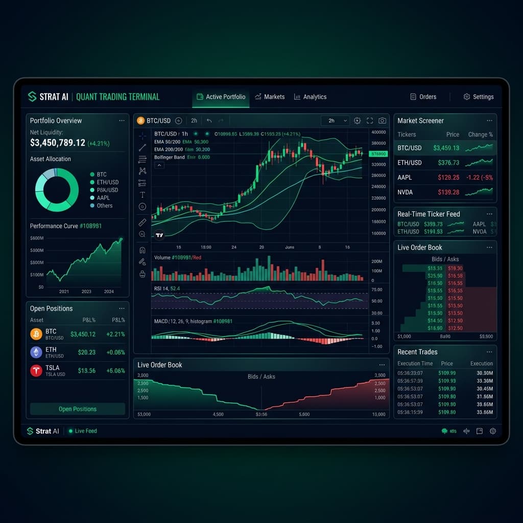 Strat AI High-Performance Desktop Terminal Dashboard Preview